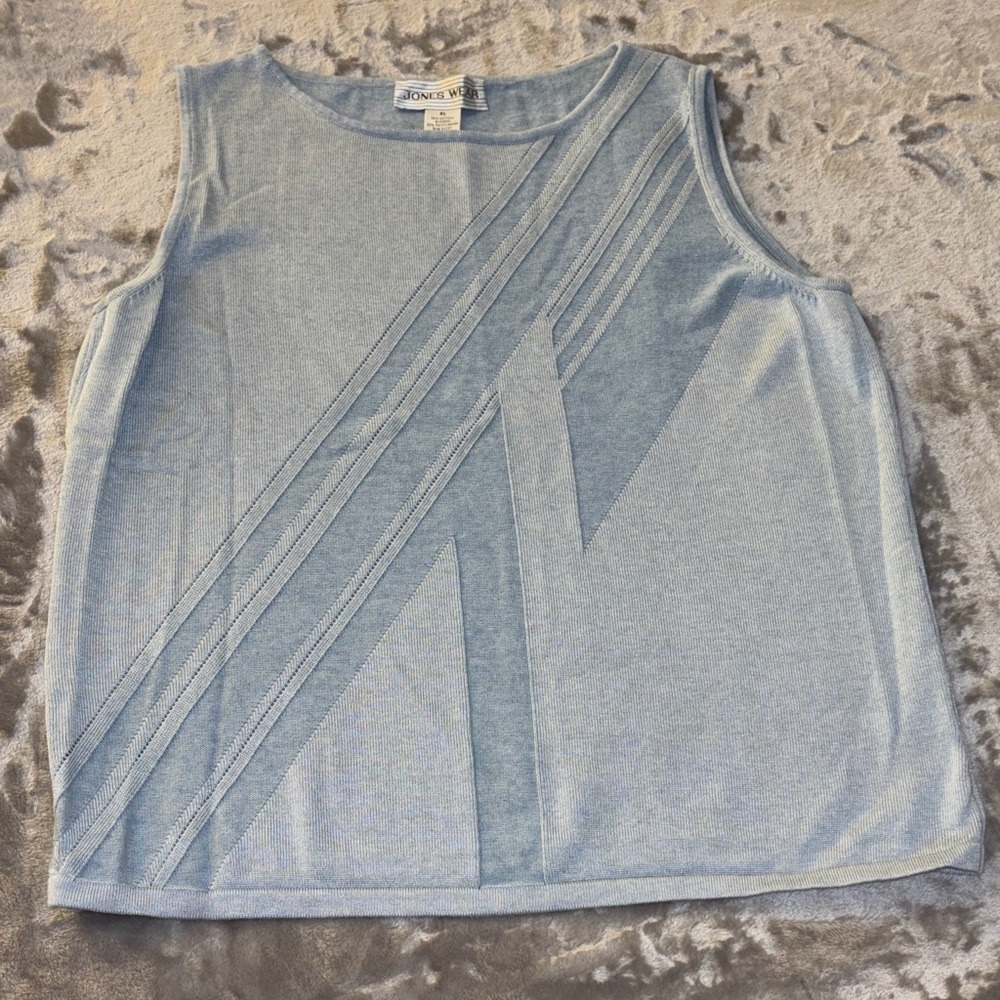 Jones Wear Light Blue Knit Sleeveless Sweater Tank Top XL Geometric Pointelle